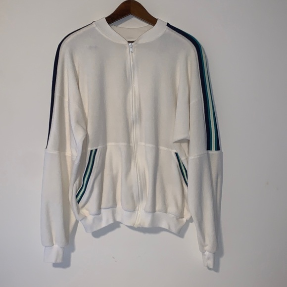 Jantzen Sweaters - Jantzen White Terry Cloth Zip Up Sweater Women’s Size L Vintage